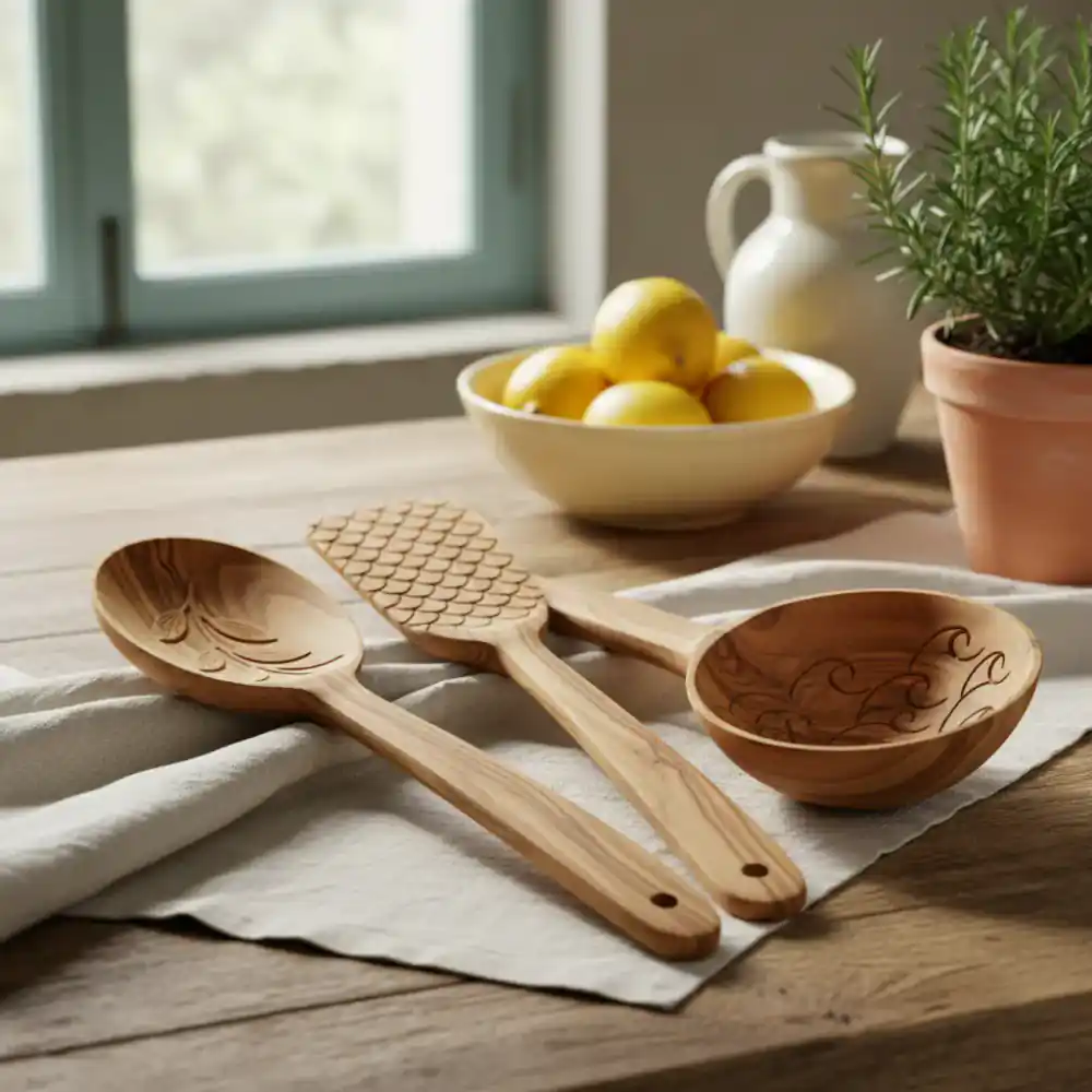 Utensilios de cocina de madera tallada
