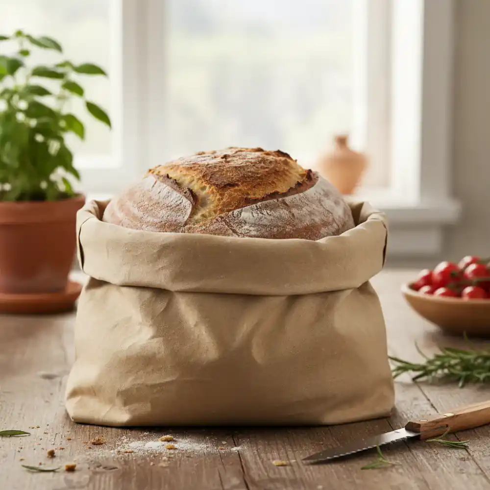Bolsa de tela tratada con cera para guardar pan artesanal